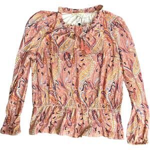 Les Serein Locarno Blouse Size L Peplum Knit Long Sleeve Paisley Print NWT